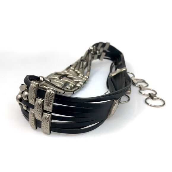 Vtg 80s Wide Concho Belt Silver Tone Strappy Adjustable Boho Wstrn Retro Glam - Picture 12 of 16